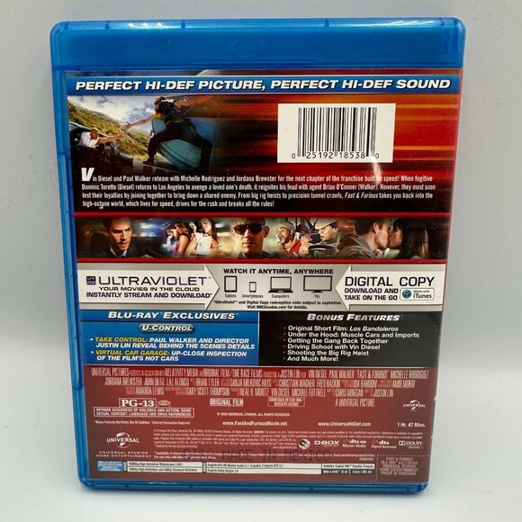 Fast & Furious 2009 BluRay PG13 Vin Diesel Paul Walker Universal - Picture 2 of 3